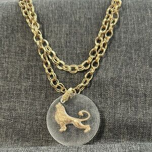 Gold Double Chain Necklace with Lion Pendant